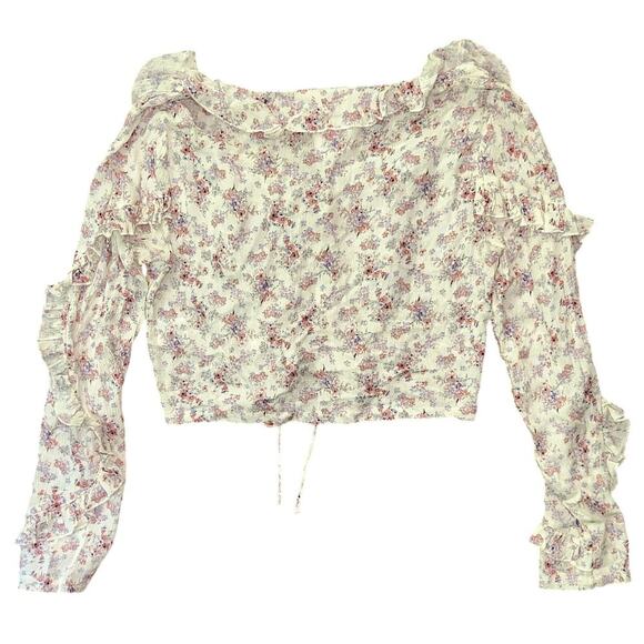 NWT Chelsea & Violet Floral Woven Lace-Up Ruffle Blouse Top Women's Large - Picture 5 of 8